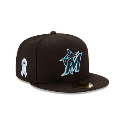 Black Miami Marlins Hat - New Era MLB Father's Day 59FIFTY Fitted Caps USA6704185